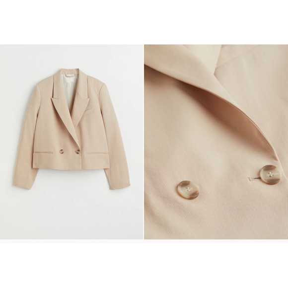 NWT‎ H&M Double-breasted, cropped jacket in twill beige sz M - Picture 1 of 4